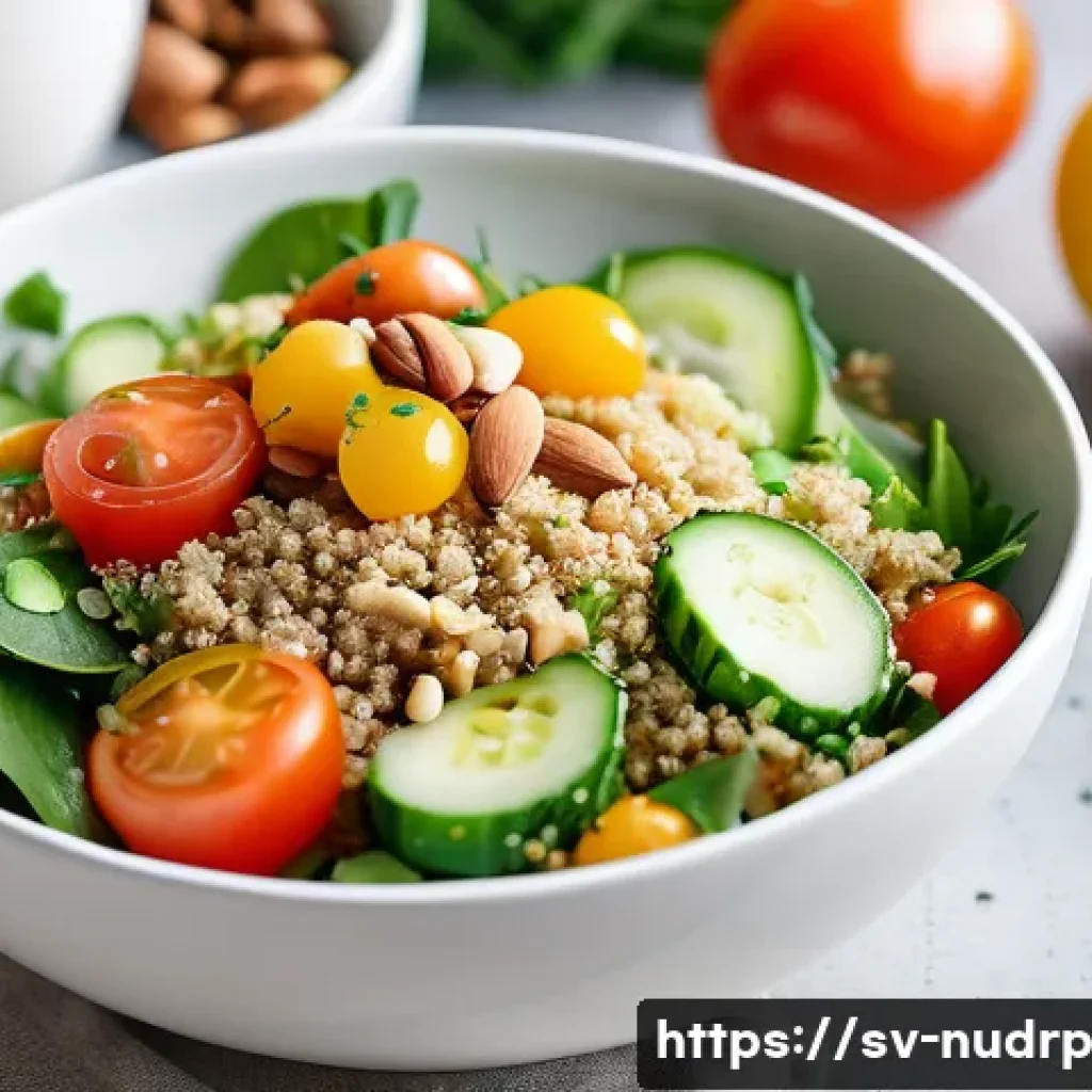 정신적 집중력을 높이는 식사 전략 - A bright, modern Scandinavian kitchen scene featuring a healthy lunch plate with slow carbohydrates:...