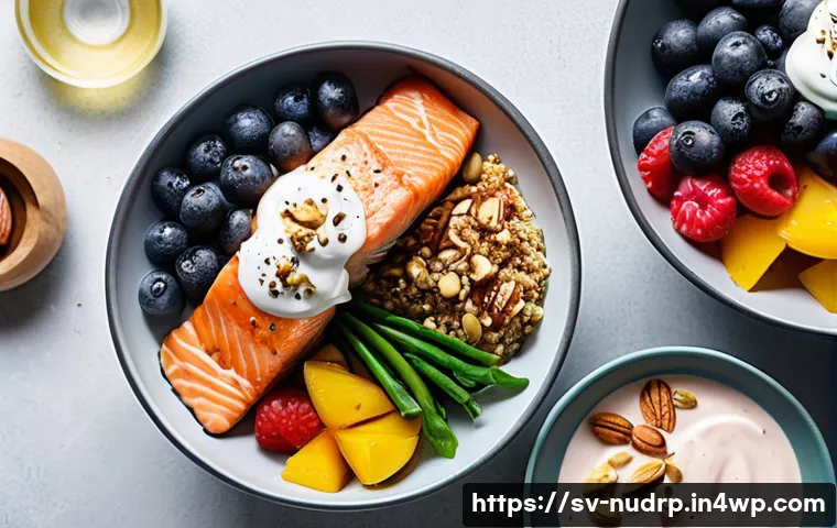 정신 집중을 위한 에너지 식단 구성법 - A bright, modern Scandinavian kitchen scene featuring a well-organized meal prep setup with healthy ...